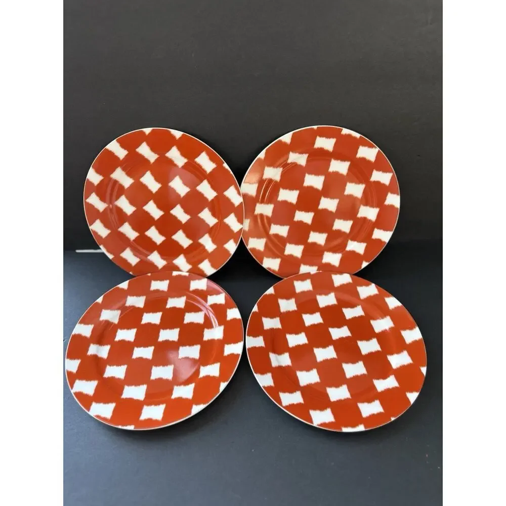 Portobello By Inspire Checkered Plate Fine Bone China Orange White Set(4) Modern
